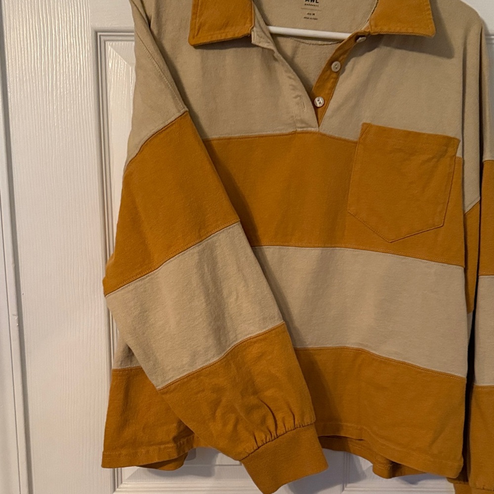 MWL by Madewell Stripped Rugby Polo Amber Gold - Picture 3 of 4